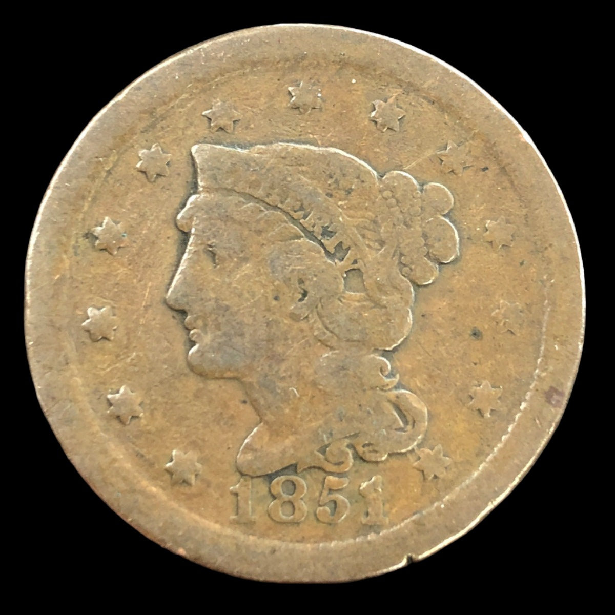 1851 Braided Hair Large Cent (VG)