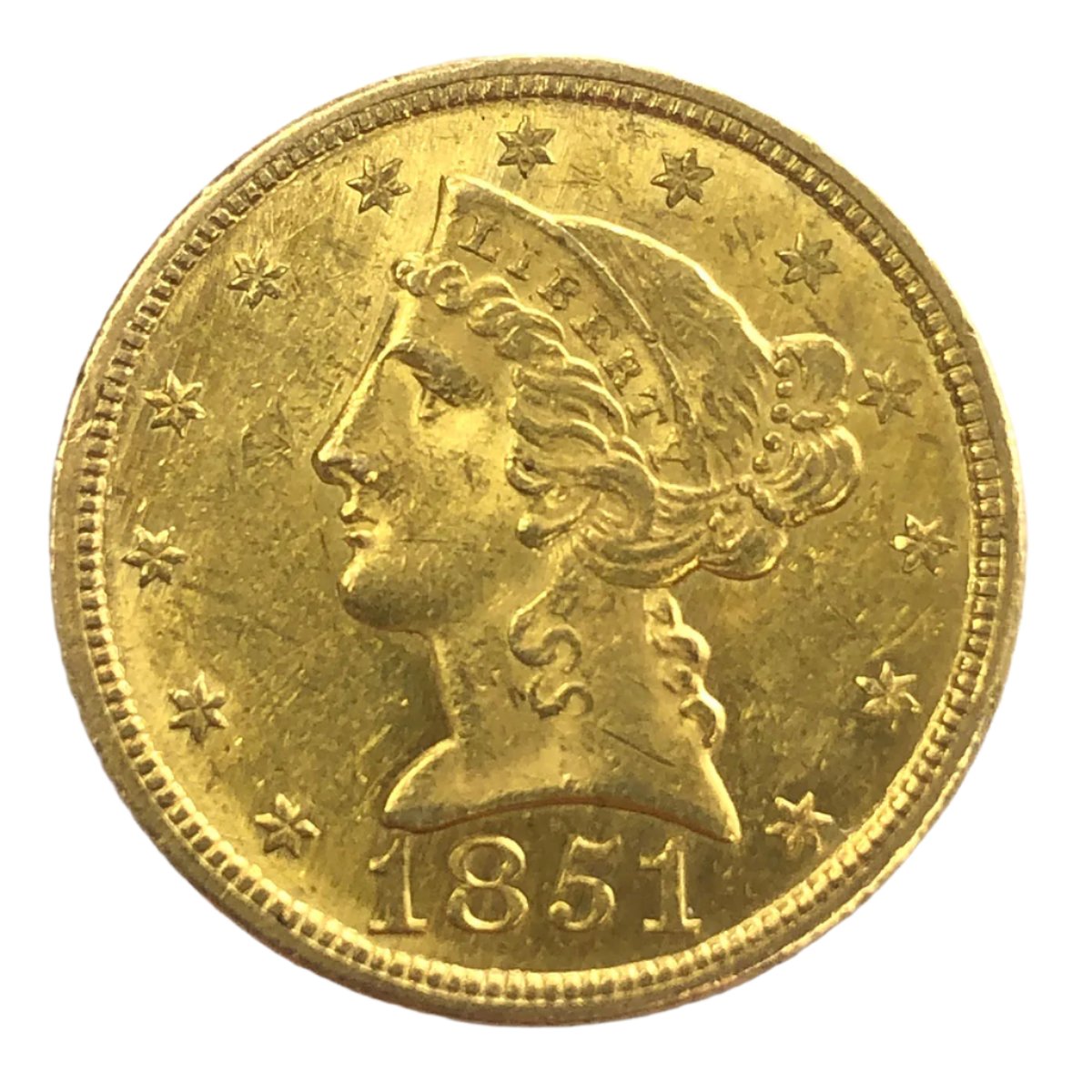 1851 $5 Liberty Gold Half Eagle (AU Details)