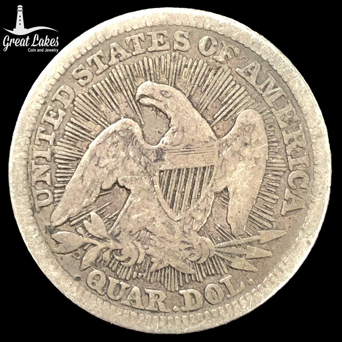 1853 Arrows and Rays Seated Liberty Quarter (F)