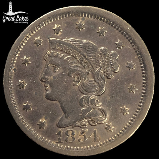 1854 Braided Hair Large Cent (XF)