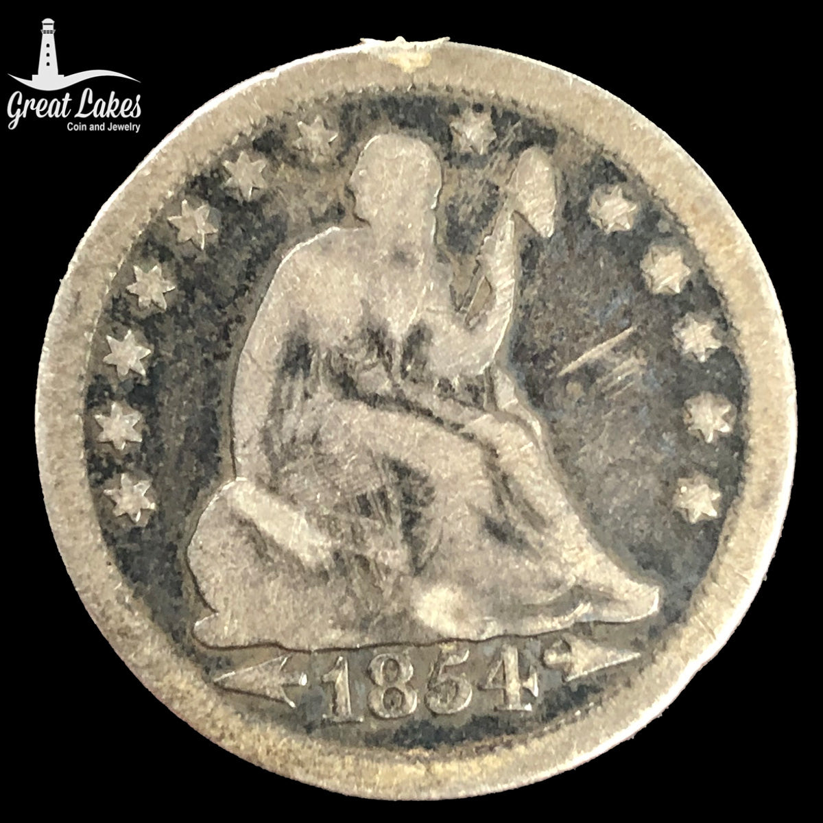 1854 With Arrows Seated Liberty Quarter Love Token