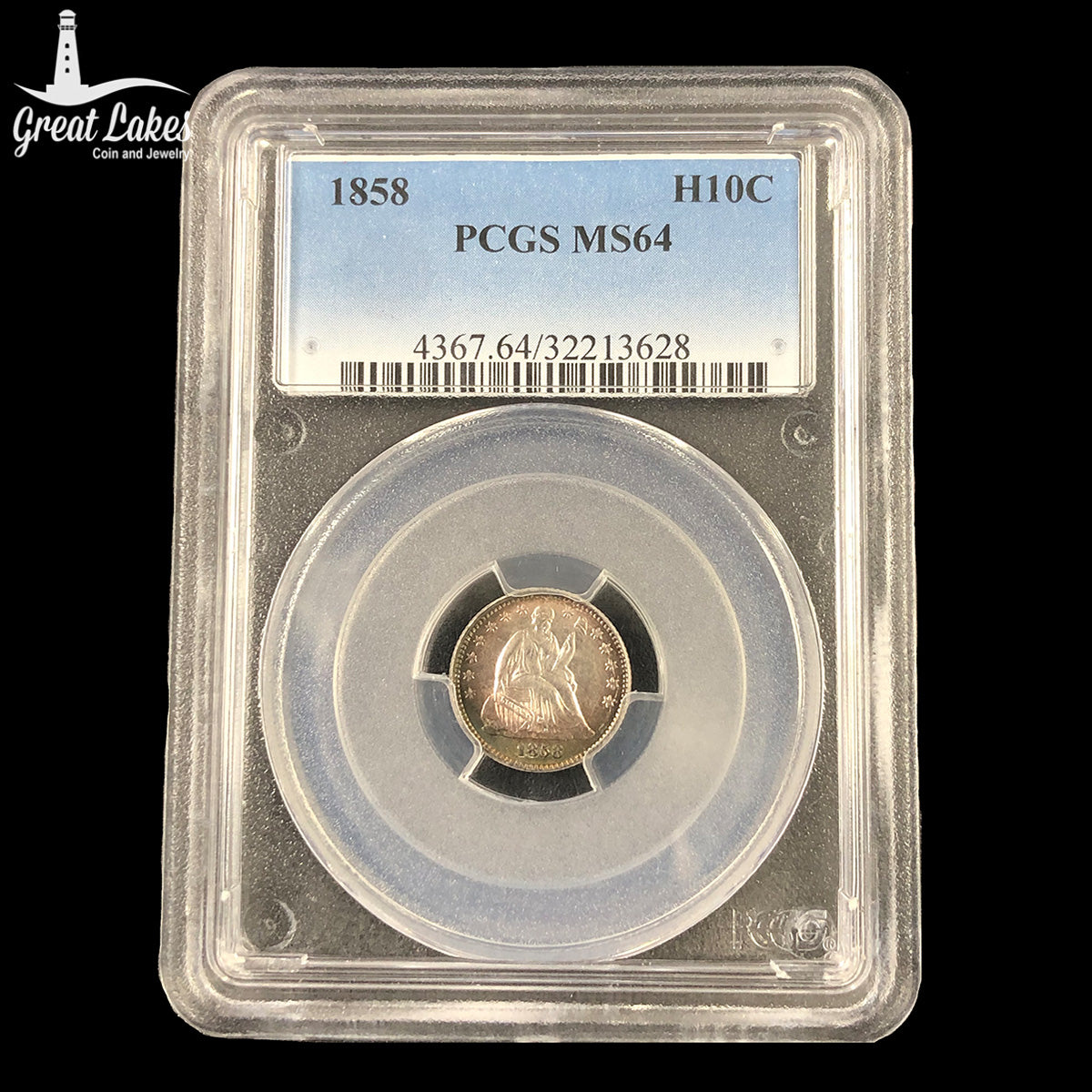 1858 Seated Liberty Half Dime PCGS MS64