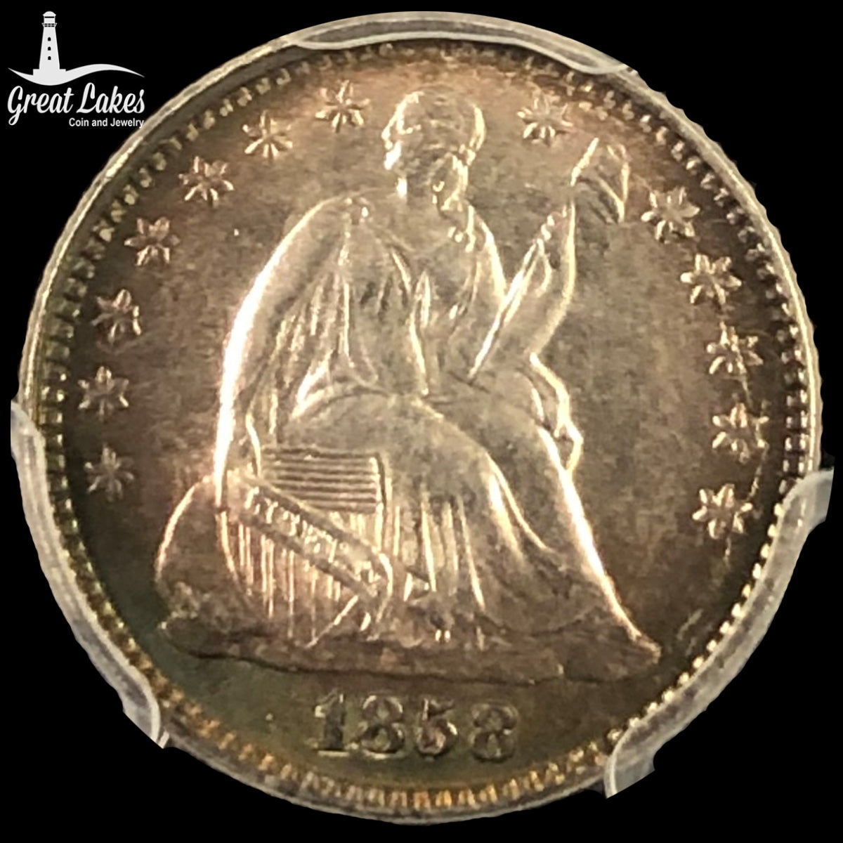 1858 Seated Liberty Half Dime PCGS MS64