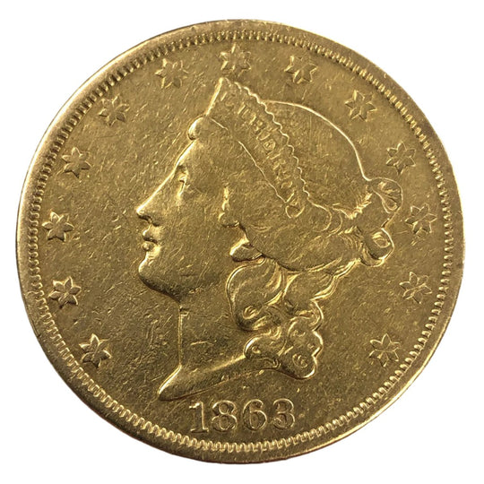 1863-S Type 1 $20 Liberty Gold Double Eagle (VF Details) (Civil War Date)
