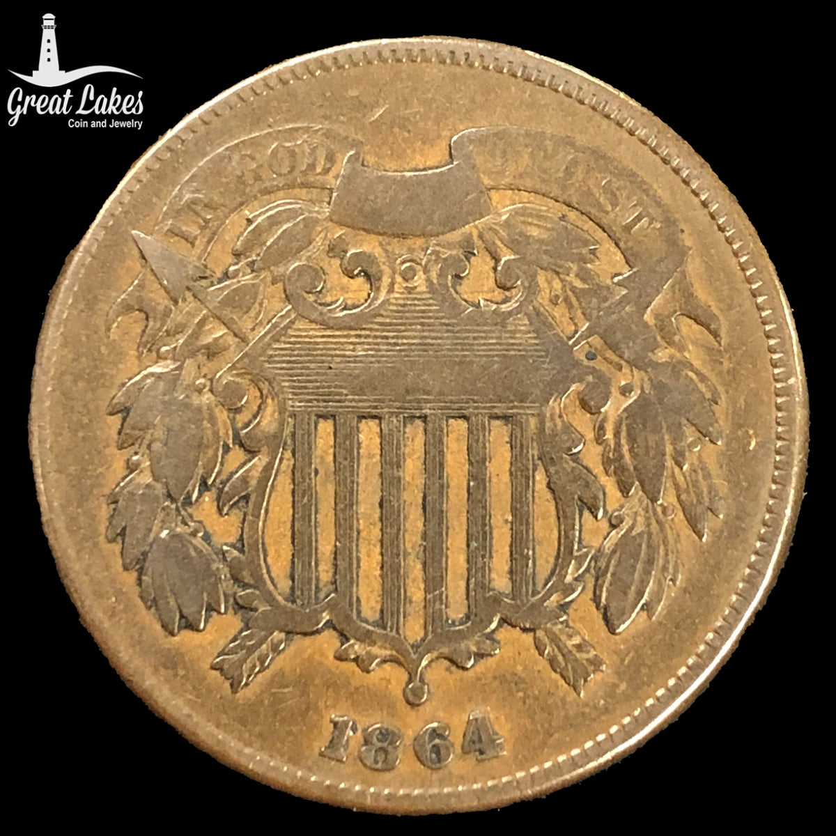 1864 Large Motto Two Cent Piece (F)