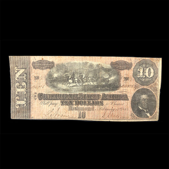 1864 $10 Confederate Currency T68 Dated February 17th 1864 Richmond Virginia (VF)