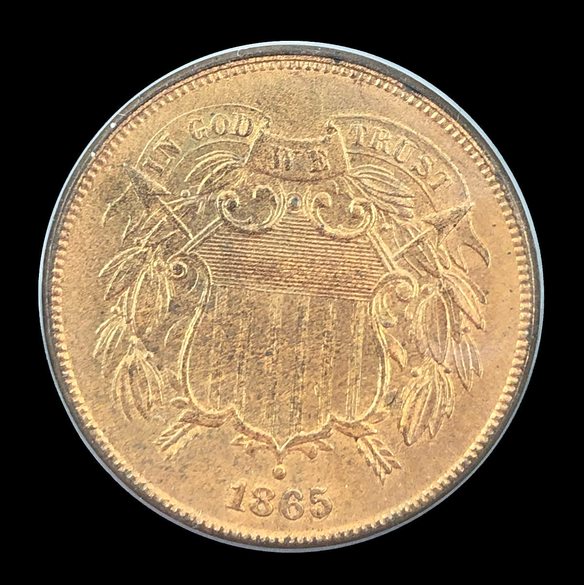 1865 Fancy 5 Two Cent Piece FS-1302 Repunched Date Vintage ANACS AU55