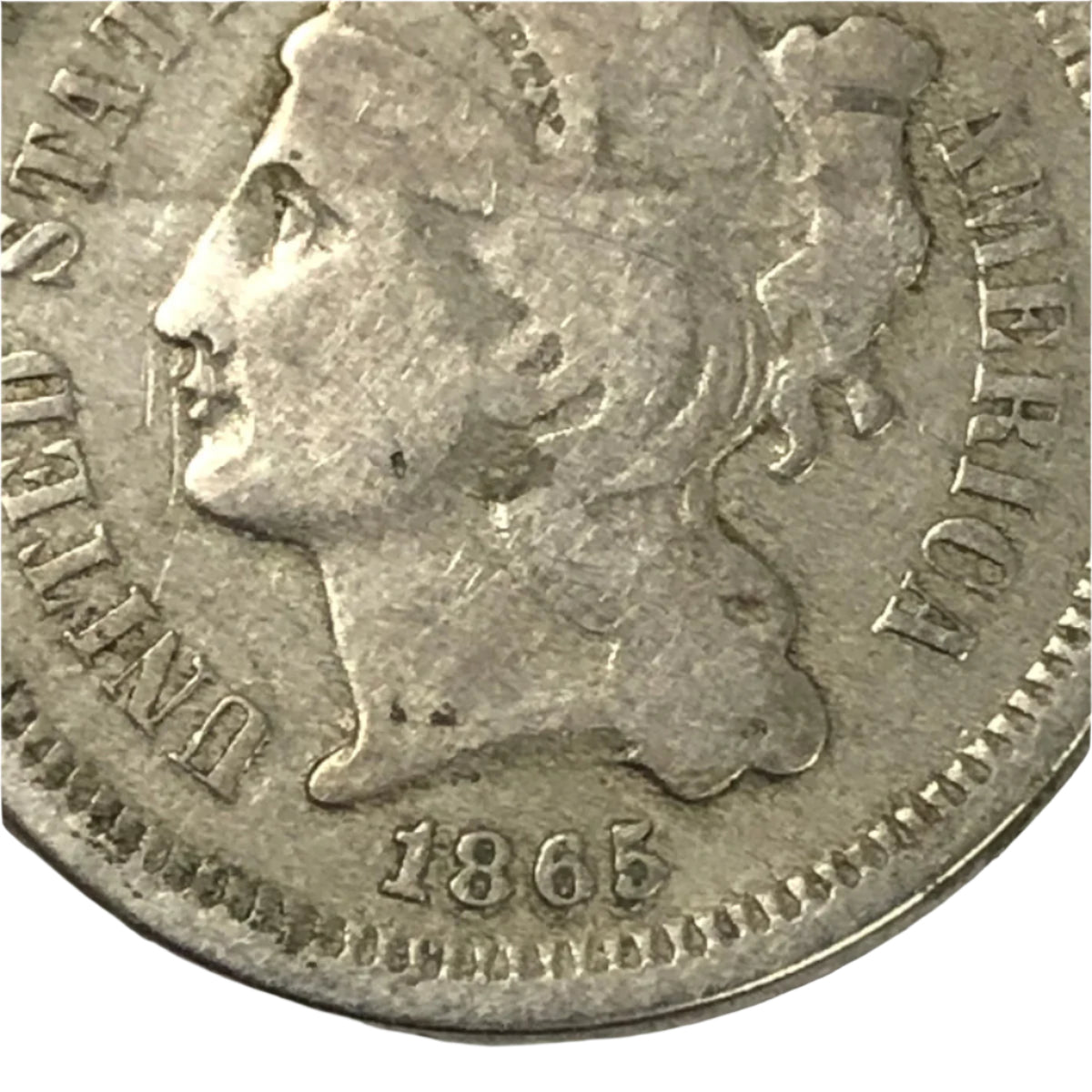 1865 Three Cent Nickel With Repunched Date (VG Details)