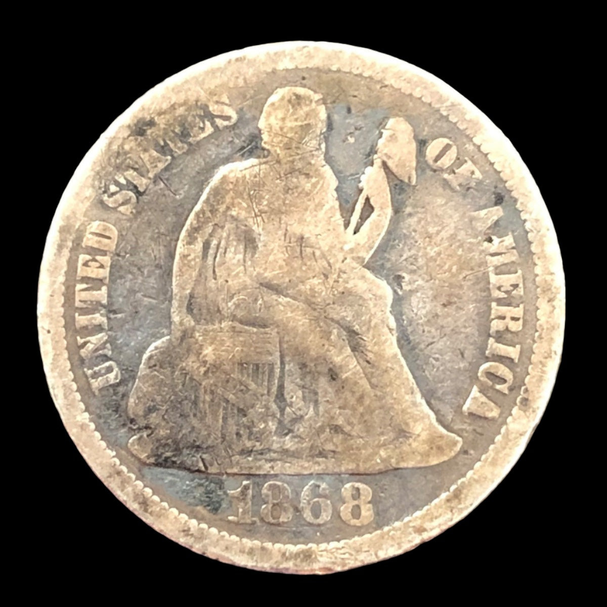 1868 Seated Liberty Dime (VG Details)