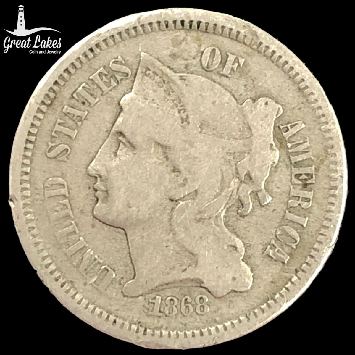 1868 Three Cent Nickel (VG)
