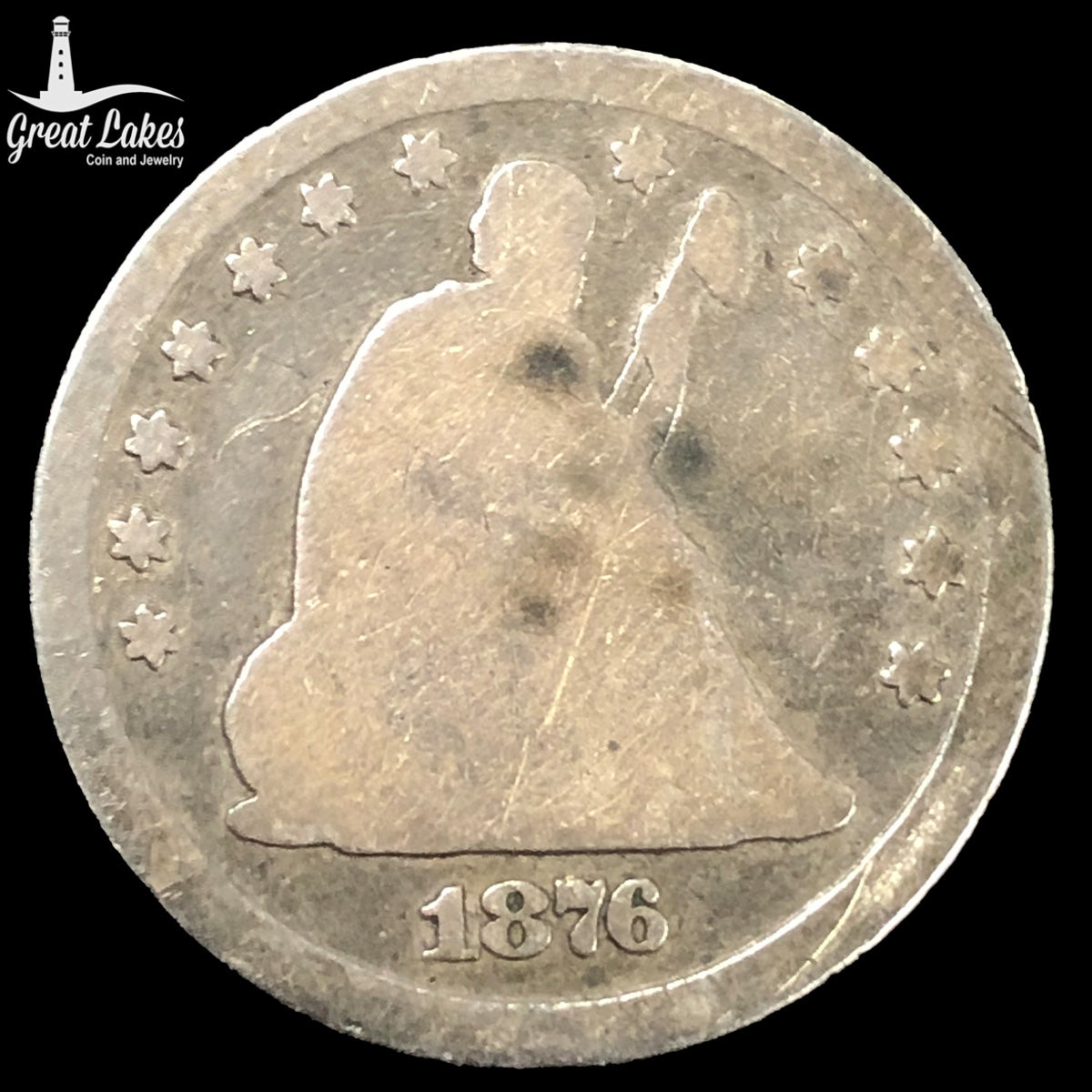 1876-CC Seated Liberty Quarter (AG)