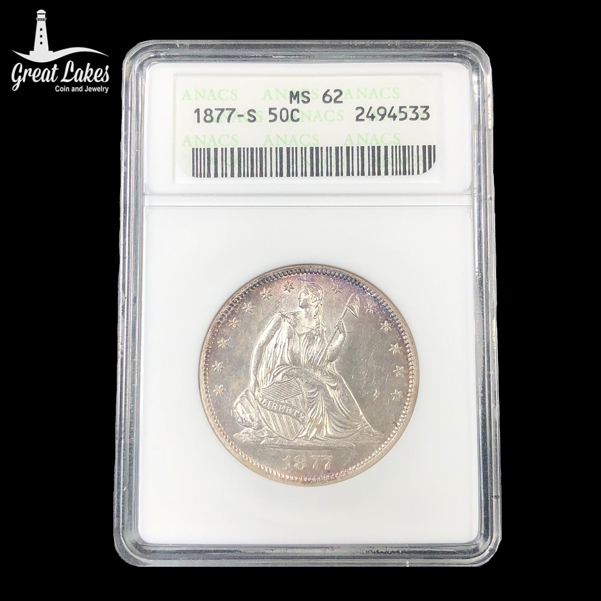 1877-S Seated Liberty Half Dollar ANACS MS62