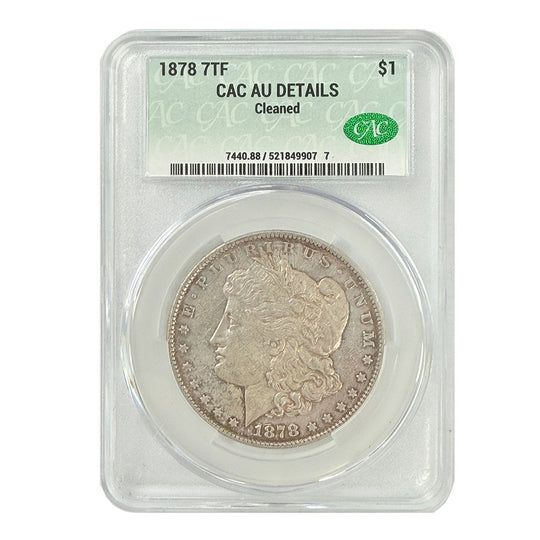 1878 7 Tail Feather Morgan Silver Dollar CAC AU Details Cleaned