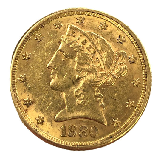 1880 $5 Liberty Gold Half Eagle (AU Details)