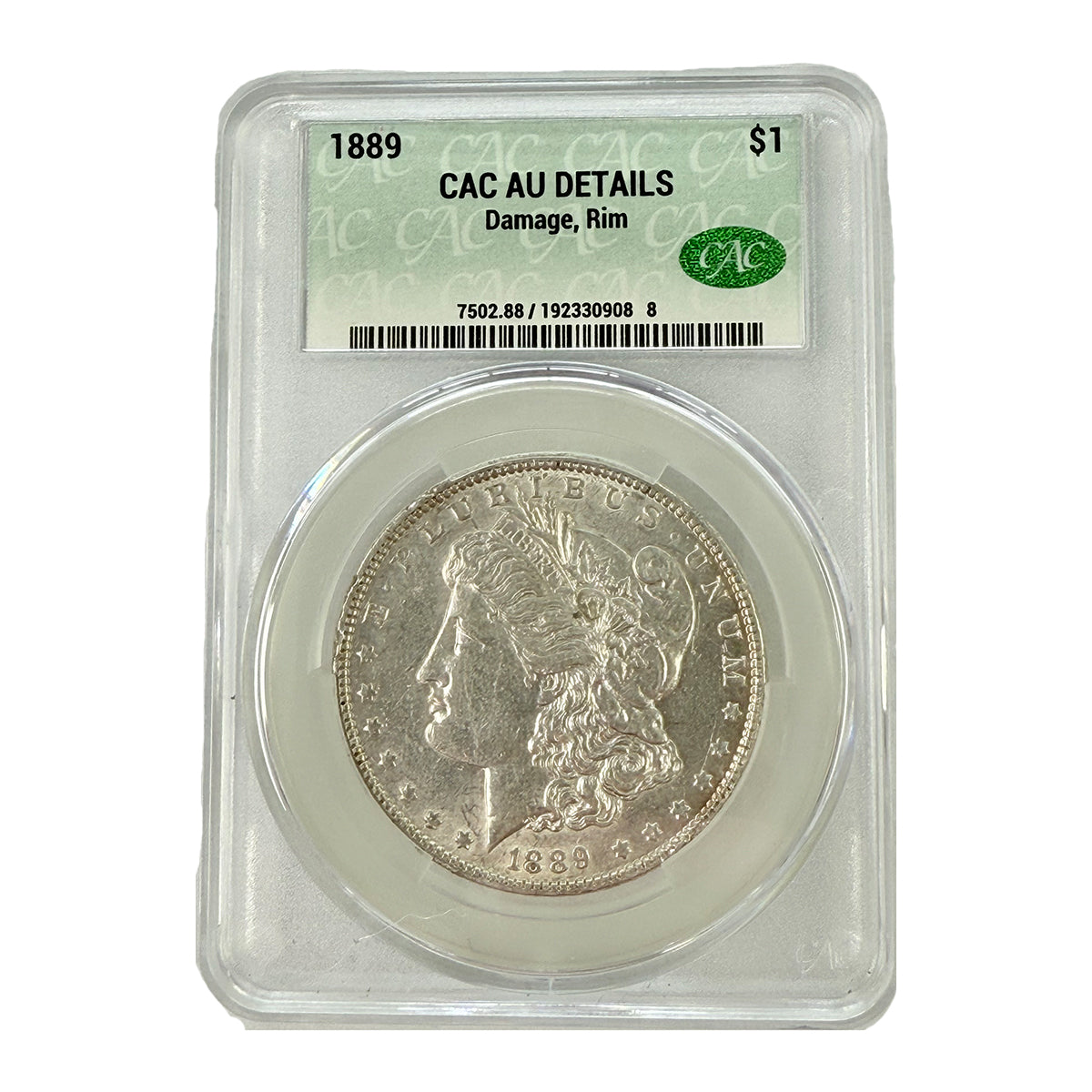 1889 Morgan Silver Dollar CAC AU Details (Damage Rim)