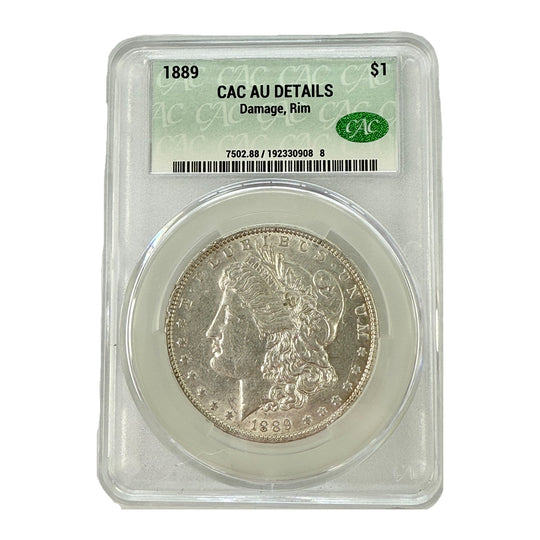 1889 Morgan Silver Dollar CAC AU Details (Damage Rim)