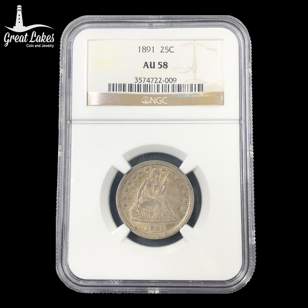 1891 Seated Liberty Quarter NGC AU58