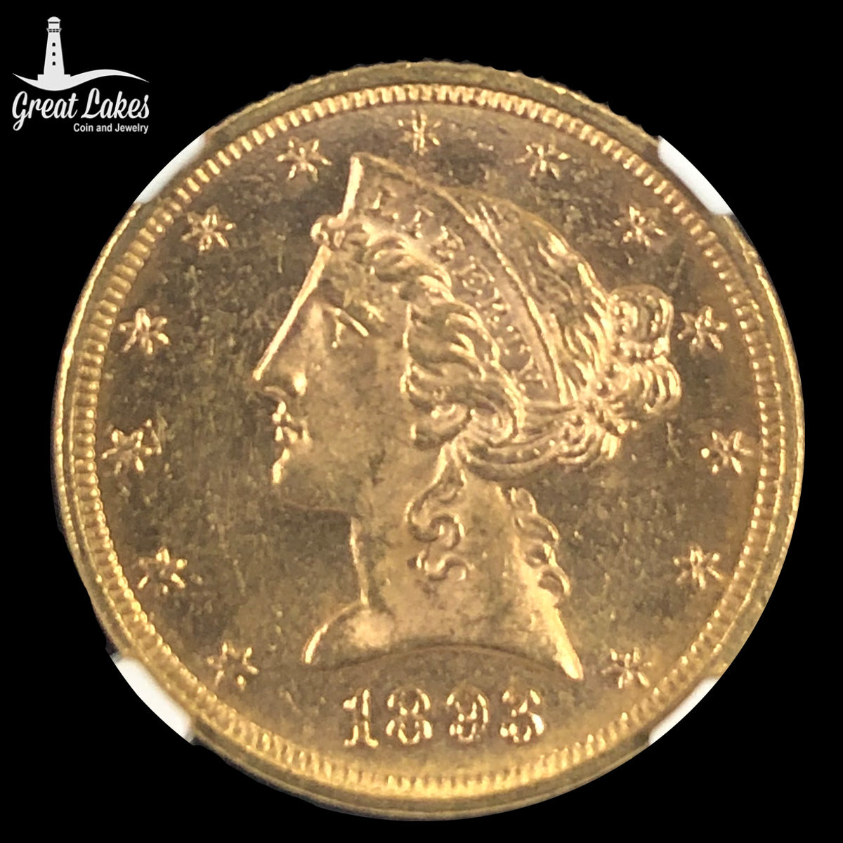1893 $5 Liberty Gold Half Eagle NGC MS63 PL - Great Lakes Coin