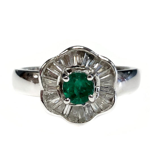 18 k White Gold Emerald & Diamond Ring