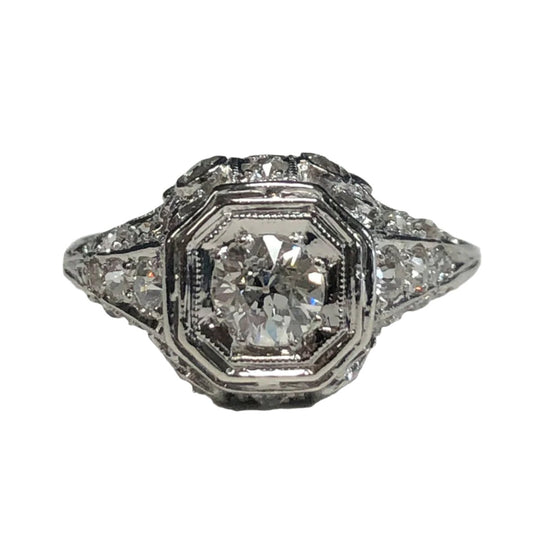 18k White Gold & Diamond Art Deco Ring