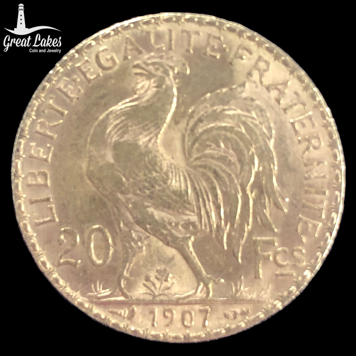 1907 French Gold 20 Francs Rooster (AU)