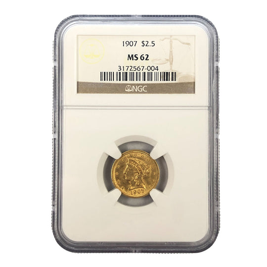 1907 $2.50 Liberty Gold Quarter Eagle NGC MS62