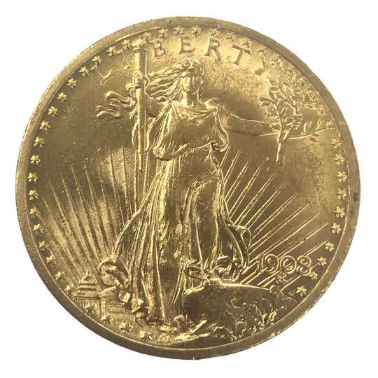 1908 $20 Saint Gaudens Gold Double Eagle No Motto (BU)