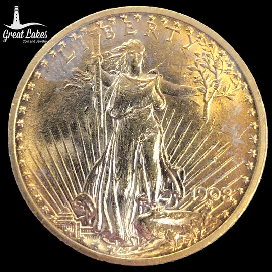 1908 $20 Saint Gaudens Gold Double Eagle No Motto (AU / BU)