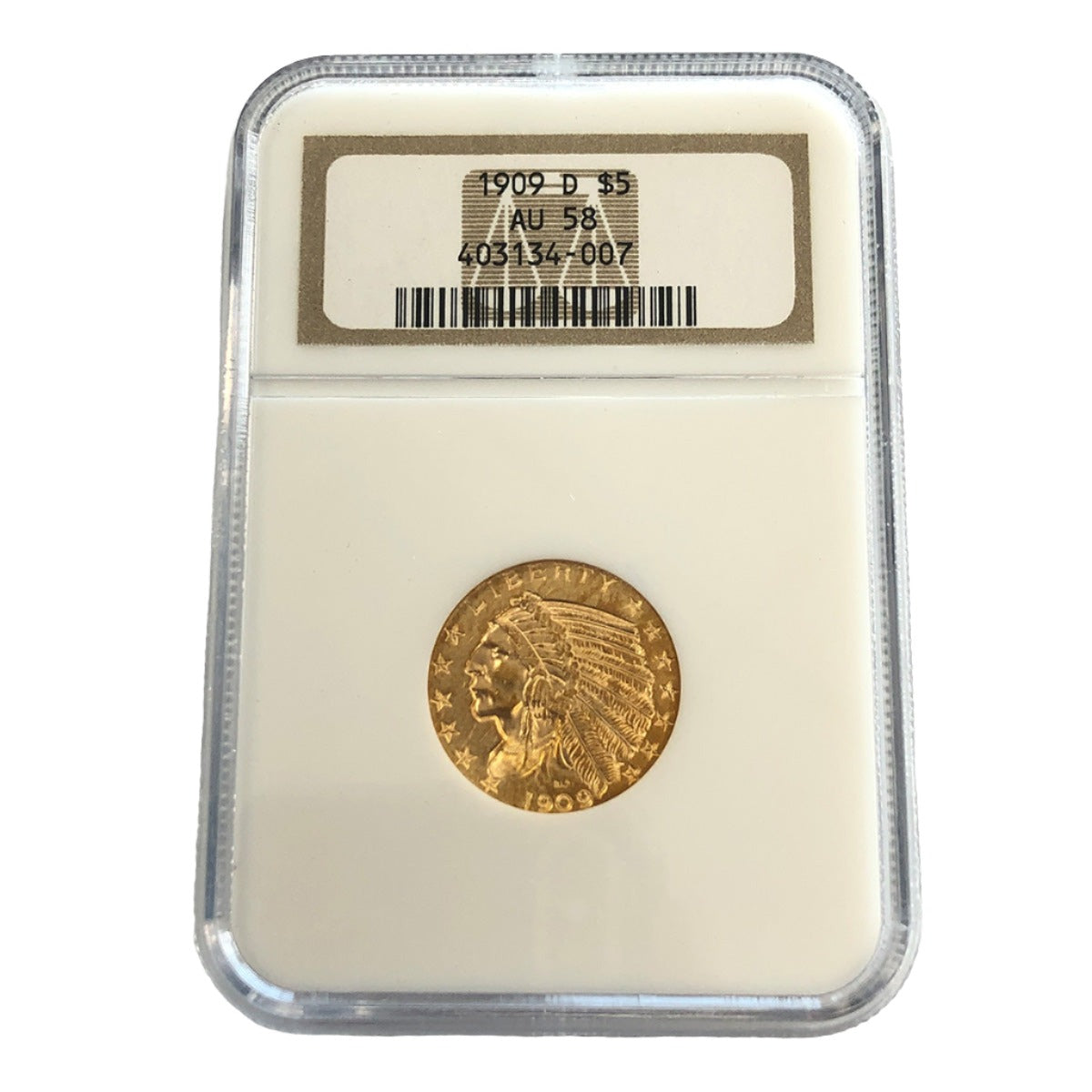 1909-D $5 Indian Gold Half Eagle NGC AU58