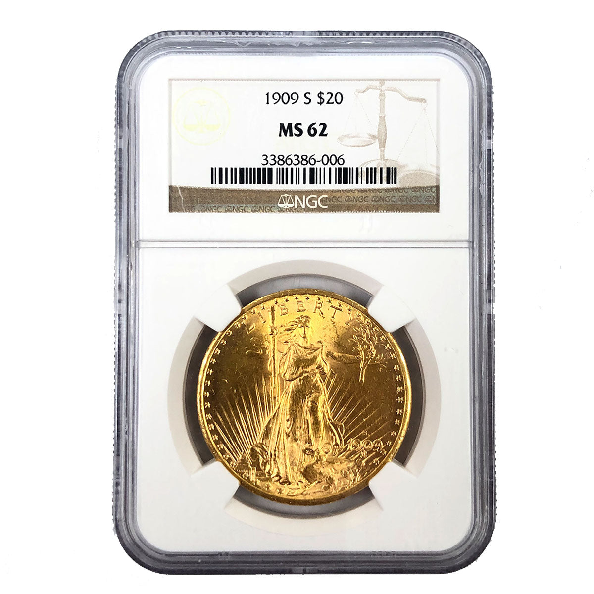 1909-S $20 Saint Gaudens Gold Double Eagle NGC MS62