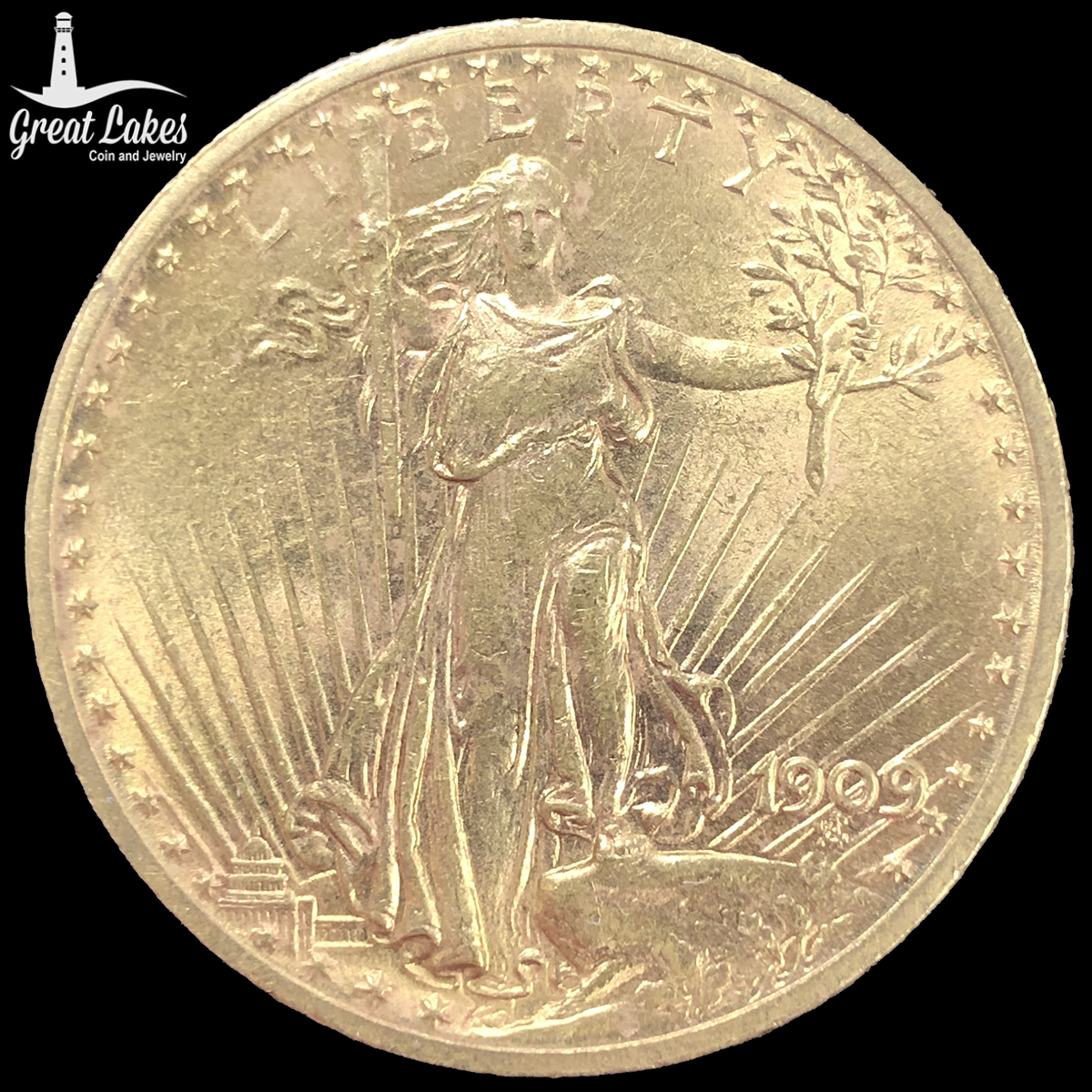 1909 $20 Saint Gaudens Liberty Gold Double Eagle (AU)