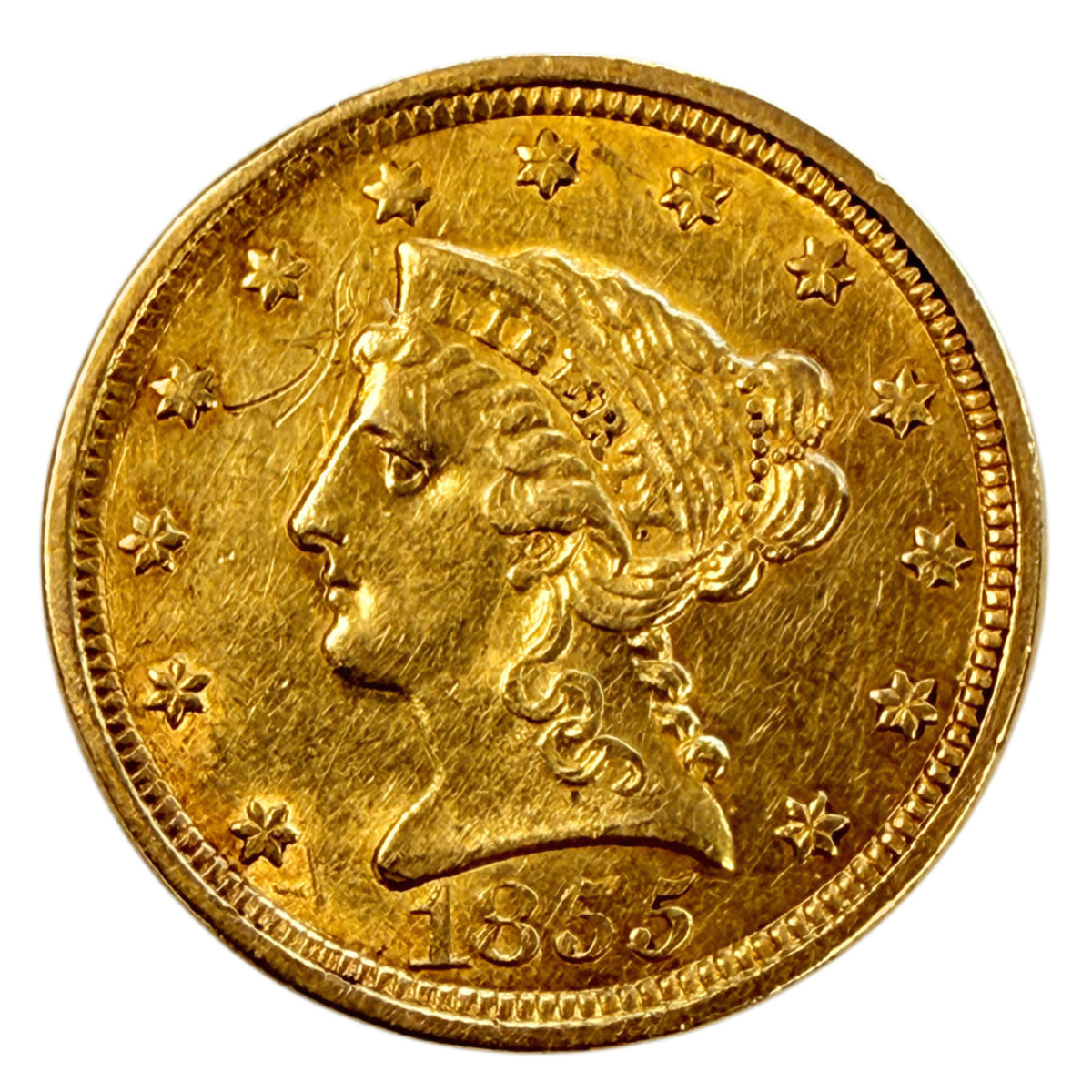 1855 $2.50 Liberty Gold Quarter Eagle (AU Details)