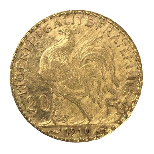 1910 French Gold 20 Franc Rooster