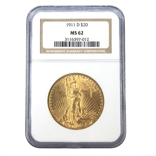 1911-D $20 Saint Gaudens Gold Double Eagle NGC MS62