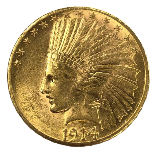 1914-D $10 Indian Gold Eagle (AU Details)