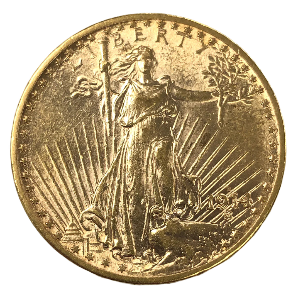 1914-D $20 Saint Gaudens Gold Double Eagle (AU)