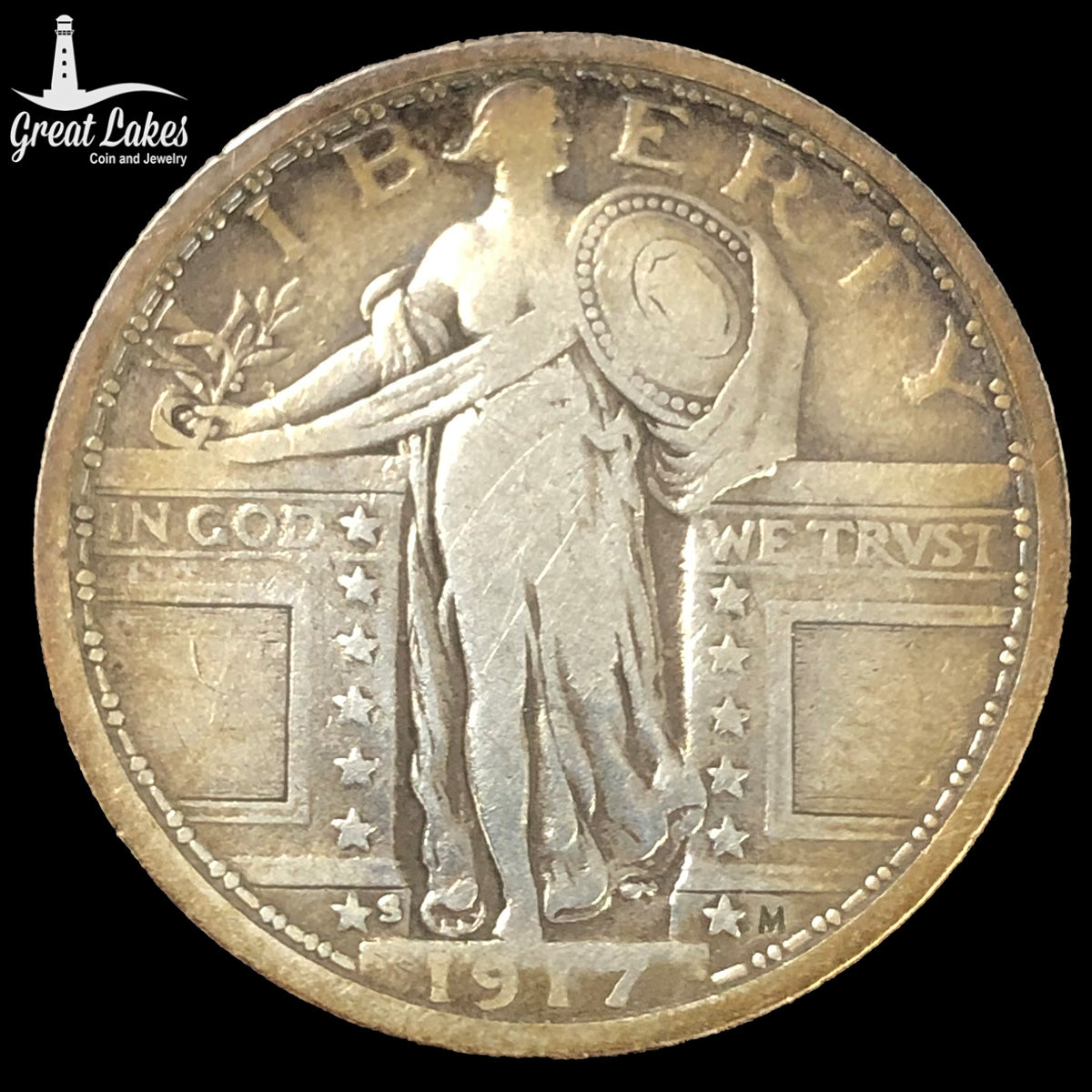 1917-S Type 1 Standing Liberty Quarter (VF Details)