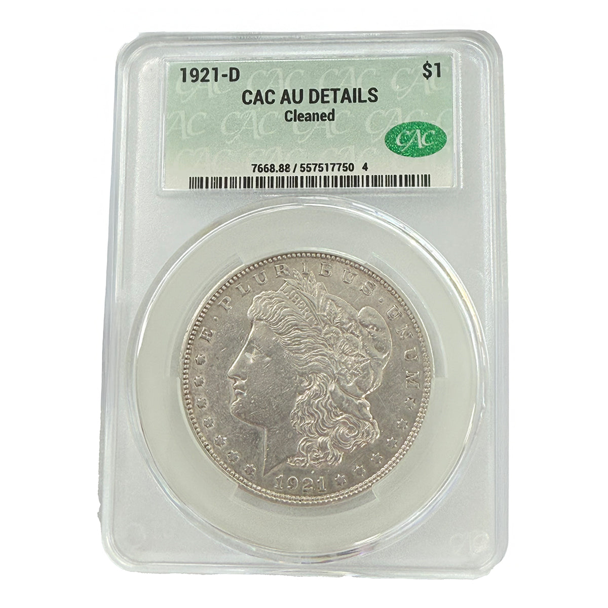 1921-D Morgan Silver Dollar CAC AU Details (Cleaned)