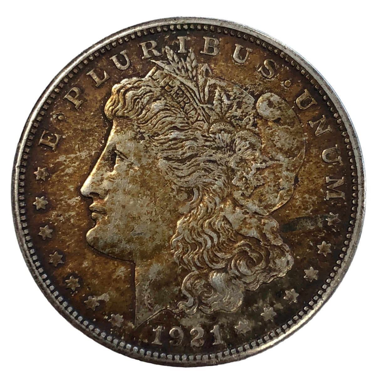 1921-S Toned Morgan Silver Dollar (AU)