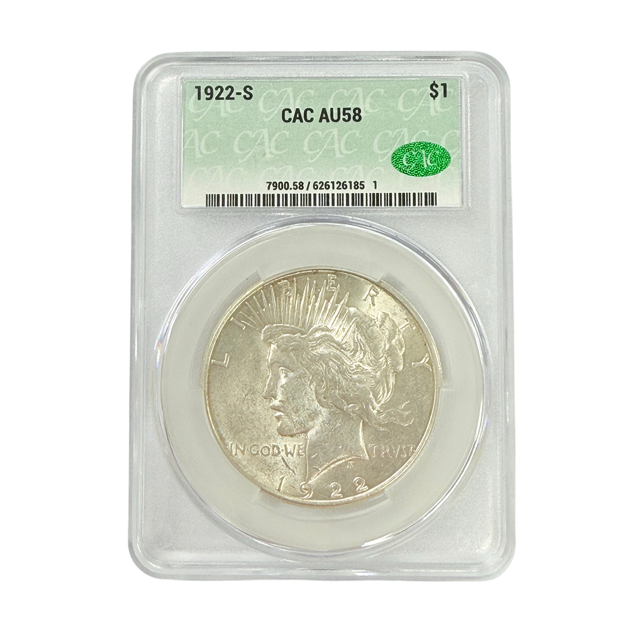 1922-S Peace Silver Dollar CAC AU58