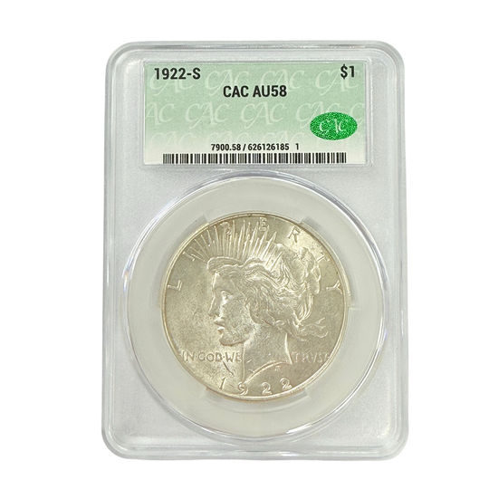 1922-S Peace Silver Dollar CAC AU58