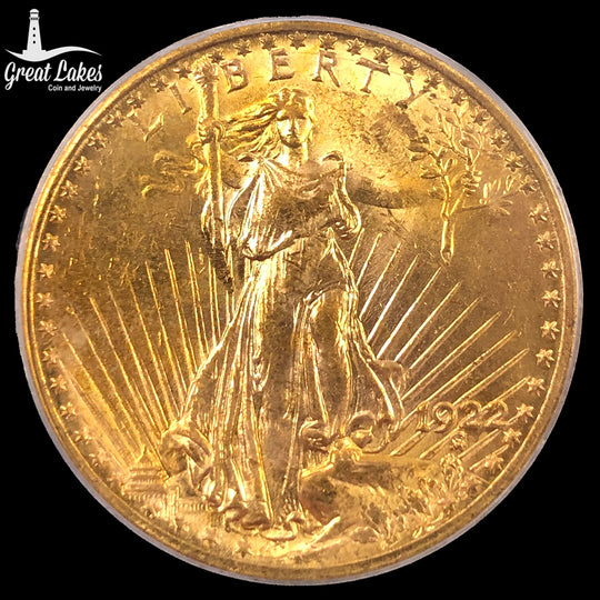 1922 $20 Saint Gaudens Liberty Gold Double Eagle PCGS MS60 CAC