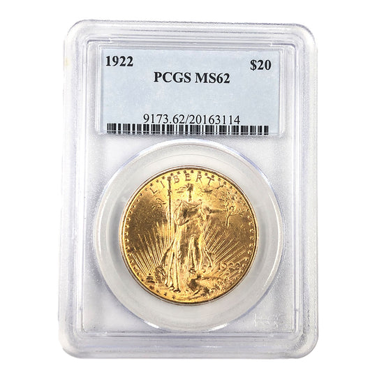 1922 $20 Saint Gaudens Gold Double Eagle PCGS MS62