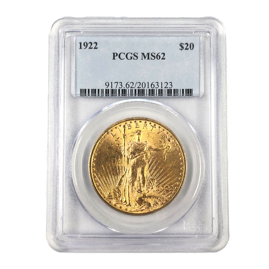 1922 $20 Saint Gaudens Gold Double Eagle PCGS MS62