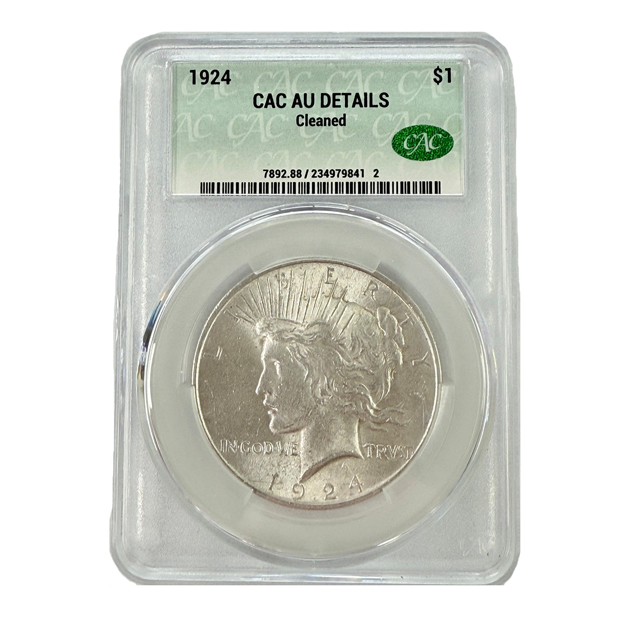 1924 Peace Silver Dollar CAC AU Details Cleaned
