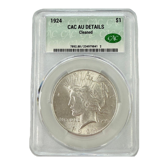 1924 Peace Silver Dollar CAC AU Details Cleaned