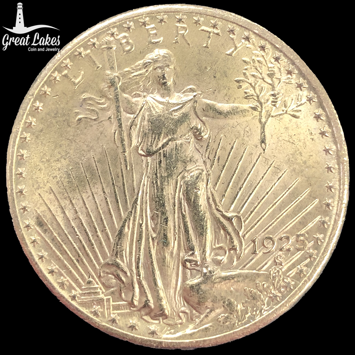 1925 $20 Saint Gaudens Liberty Gold Double Eagle (AU)