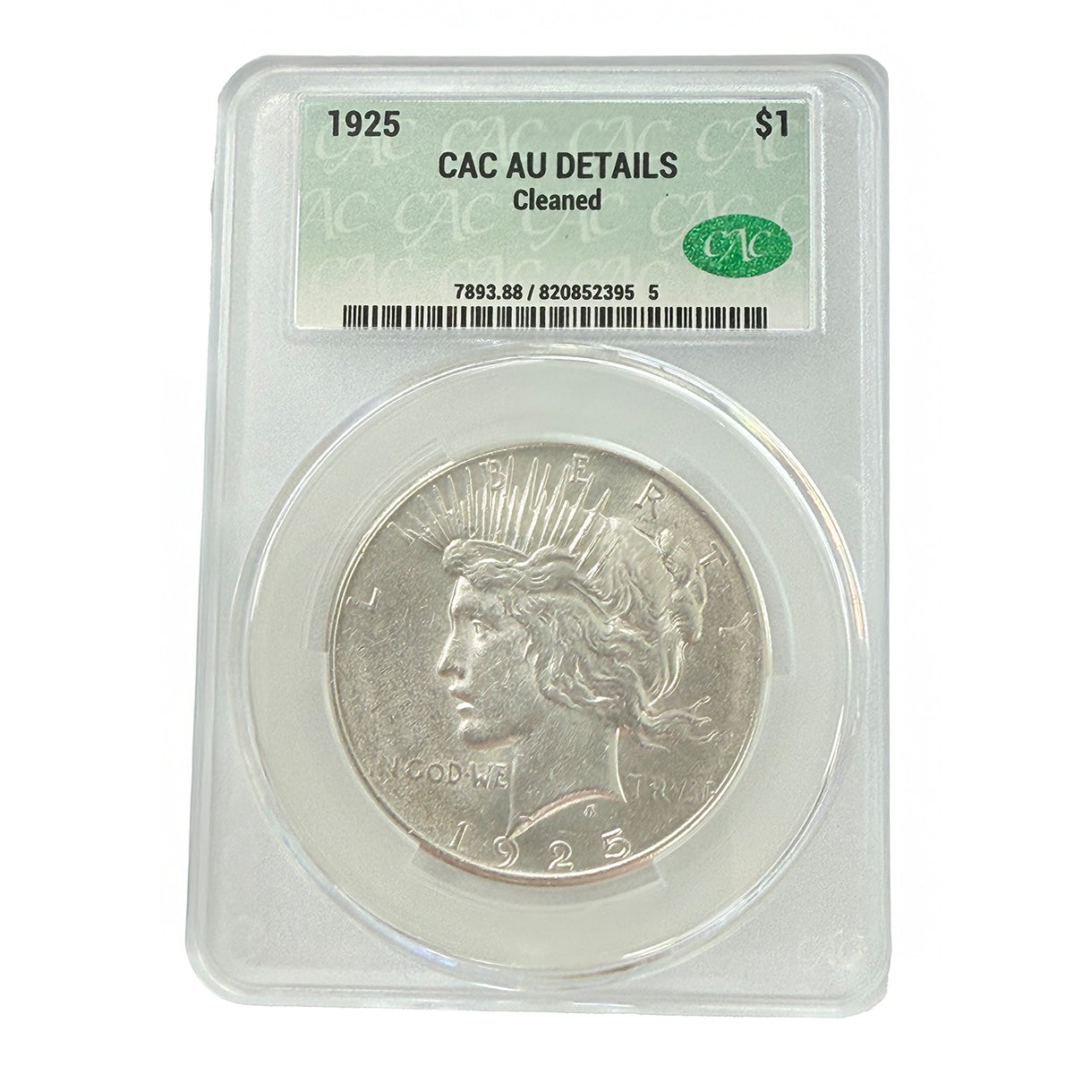 1925 Peace Silver Dollar CAC AU Details (Cleaned)
