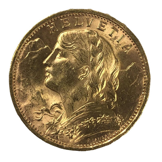 1927B Swiss Gold 20 Franc Helvetia (BU)