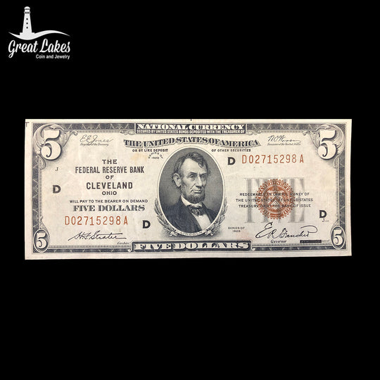 1929 $5 Federal Reserve Bank Note Cleveland (XF)